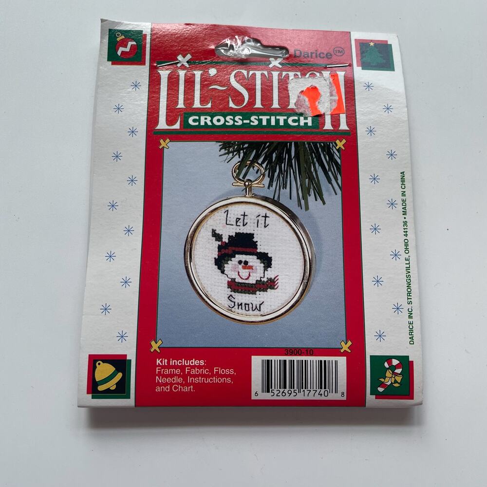 NEW Vintage Lil Stitch Counted Cross Stitch Christmas Ornament Kit Snowman
